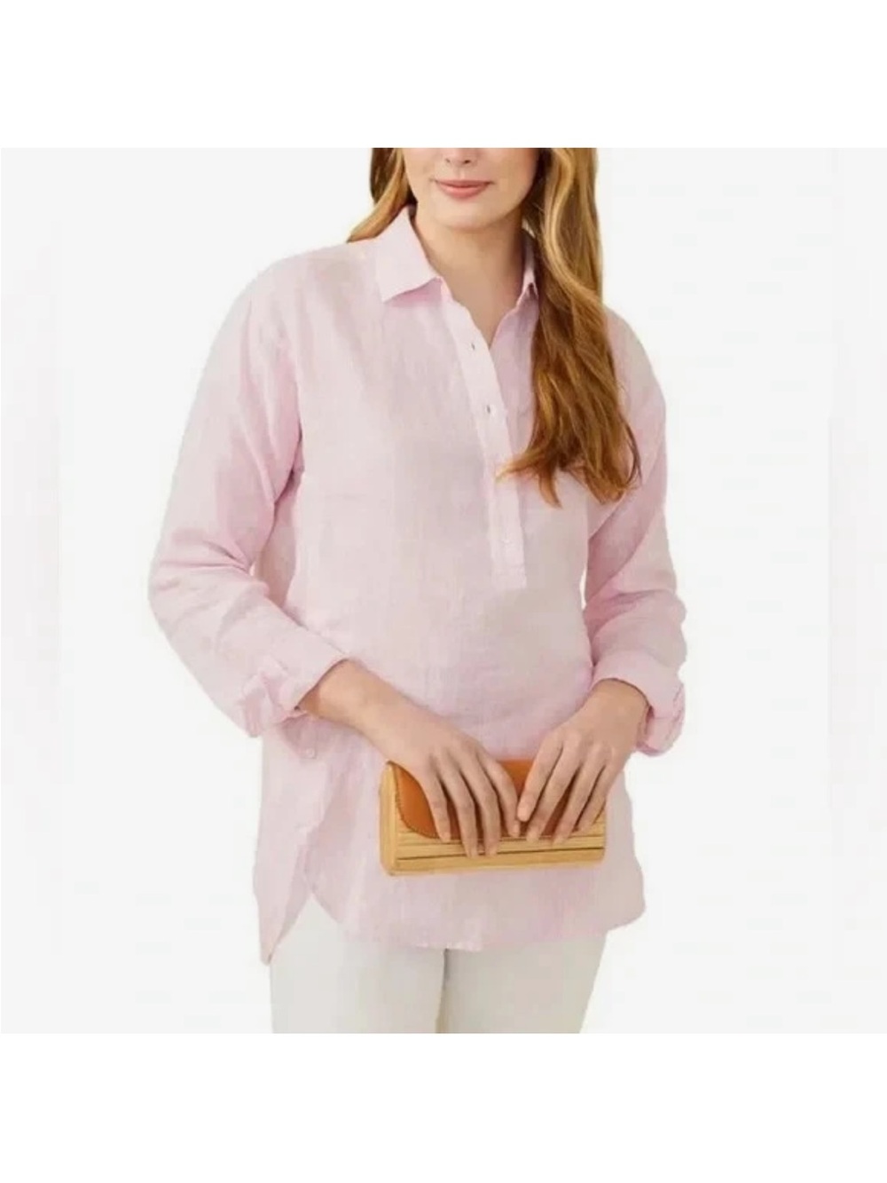J. McLaughlin‎ Fallon Popover Pale Pink Linen Shirt